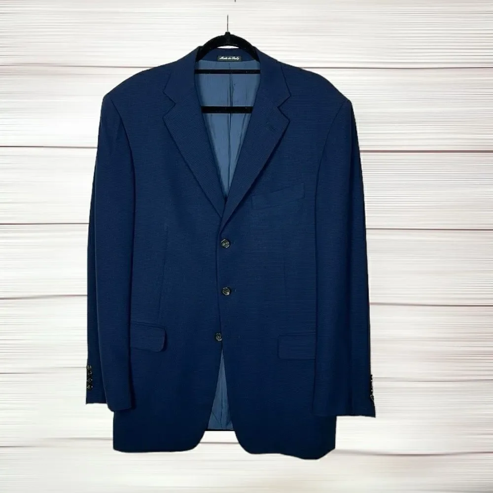 Pal Zileri Wool Blue Suit Jacket Blazer 3 Button Front Double Vented Italy 42L